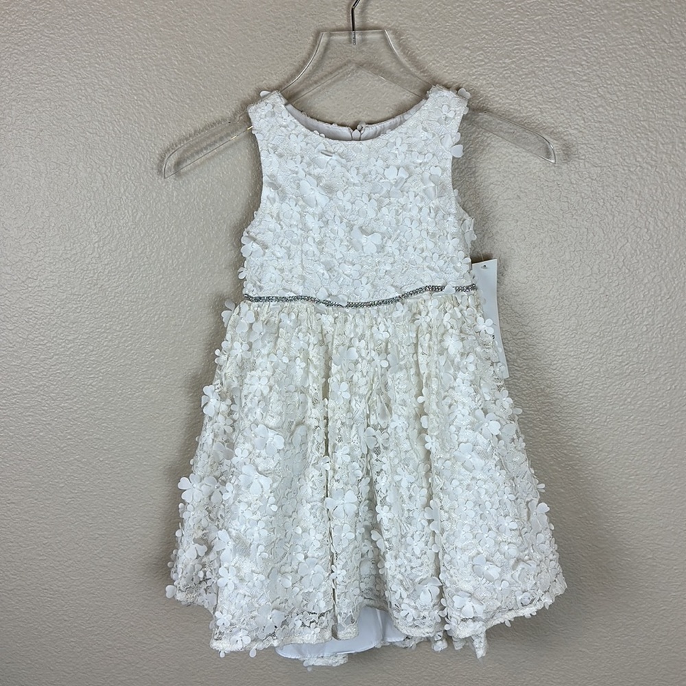 Badgley Mischka Flower Girl 3D Floral Lace High Low Dress - Picture 3 of 10